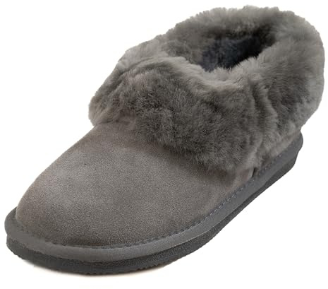 Deluxe Ladies 'Beccy' Rounded Sheepskin Slipper Boot (8, Grey)