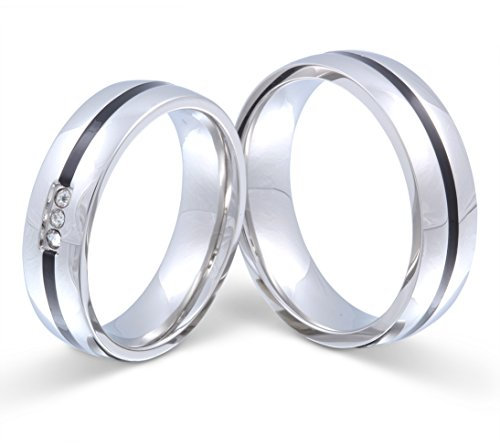 Juwelier Schönschmied - Unisex Freundschaftsringe Partnerringe Eheringe Skyline Edelstahl Zirkonia 58-62 129HDac - Kostenlose Wunschgravur mit AMAZON KONFIGURATOR online gestalten!