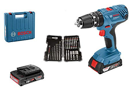 Bosch Professional 18V System Akku Schlagbohrschrauber GSB 18V-21 (inkl. 2x 2.0Ah Akku, 40tlg. Zubehör Set, L-BOXX) - Amazon Exclusive Set Set
