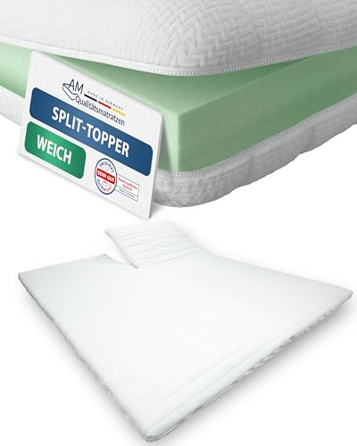 AM Qualitätsmatratzen Split Topper 180x220cm RG30 - Made in Germany - Atmungsaktiver Topper Geteilt 180x220-6cm - Splittopper 180x220 für verstellbare Lattenroste