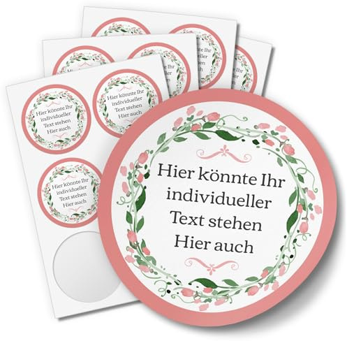 24 PERSONALISIERTE runde Etiketten mit Motiv: Rosa Blume Vintage Kranz - Ihre Aufkleber online selbst gestaltet, ganz individuell