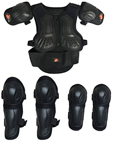 Niños Motocicleta Traje Bici suciedad Pecho Protector Brazo del hombro Codo Protector de la rodilla Motocross Carreras Esquí Patinaje Chaleco armadura Chalecos seguridad para deportes negro M