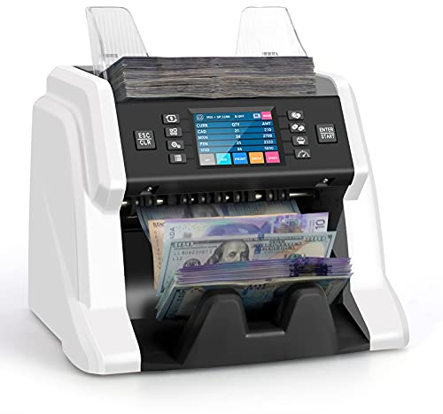 RIBAO BC-55 Premium Bank Grade Money Counter Machine Multi Currency Mixed Denomination Bill Cash Value Counter 2 CIS/UV/MG/MT/IR Serial Number Recording FCC Approved
