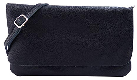 SH Leder Echtleder Umhängetasche Clutch kleine Tasche Abendtasche 24,50x15cm Ely G149 (Dunkel Blau)