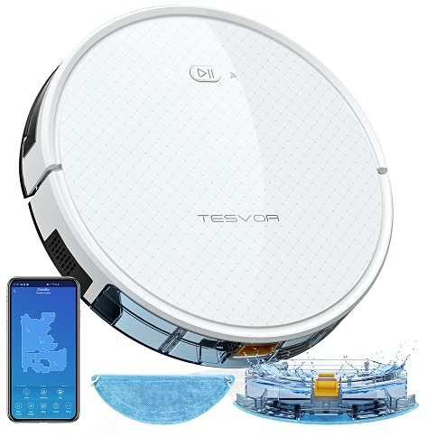 Tesvor X500 pro Saug-Wischroboter 2 in 1 Roboterstaubsauger 2000pa Starksaugleistung mit 350ml elektronischer Wassertank Reinigungsanzeige, für Hartboden, in Echtzeit Weiß