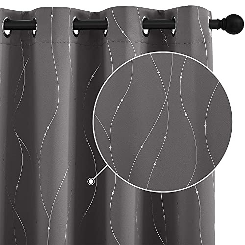 StangH Tende oscuranti con stampa grigia, con occhielli, isolamento termico, per proteggere la privacy, con motivo a onde argentate, per cucina/piccola finestra, 132 x 114 cm, grigie, 2 pannelli