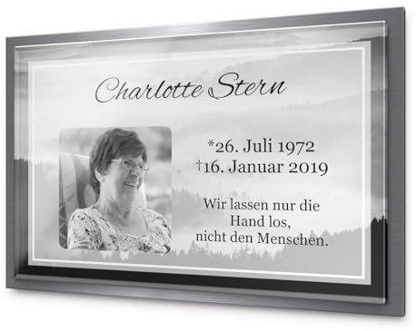 CHRISCK design Premium Grabstein aus edlem Hochglanz Acrylglas und Edelstahl V2A | 100% witterungsbeständig Grabplatte mit Foto Bild UV Druck 30x20 cm Gedenktafel für Menschen und Tiere