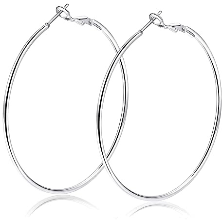 AURSTORE Boucles d'oreilles Créoles Femme en Acier Inoxydable- Grand Cerceau Tendance Bijoux Cadeaux pour Femmes (50mm, Argent)