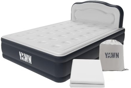 YAWN AIR Deluxe Self-Inflating Airbed with Custom Fitted Sheet Included - Double Size - Great Guest Bed, Camping Mattress - Built-in Pump & Headboard - Available in UK Single, Double & King