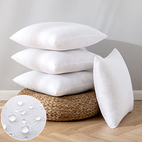 EMEMA 4er Set Outdoor Kissen Wetterfest 50x50 cm Füllung Wasserfest Kissenfüllung Innenkissen Sofakissen Kopfkissen Federkissen Zierkissen Füllkissen für Garten Couch Wohnzimmer Schlafzimmer Sofa