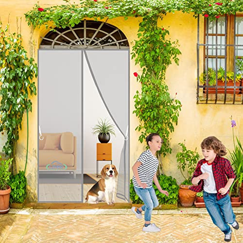 Fliegengitter für Tür als Rollo, 185x250 cm Anti Moskito Fliegengitter, Insektenschutzrollo Fliegengitterrollo für Terrassentür Wohnzimmer Balkontür, Grau, Neuste Version