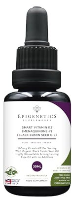 Smart Vitamin K2 Oil 30ml | Vitamin K2 MK7 100mcg + Cold Pressed Organic Black Cumin Seed Oil | UK Made Vegetarian Liquid | 10 Drops Daily (2 Month Supply)