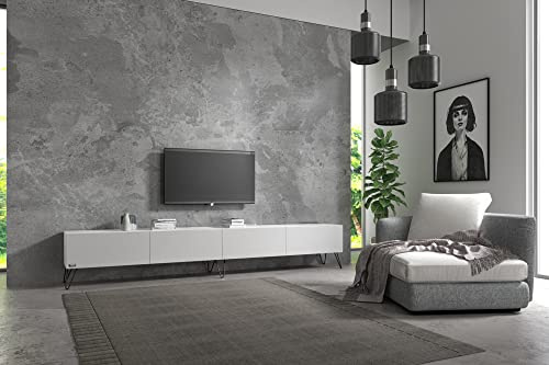 Wuun® TV-Board Lowboard Wohnwand TV-Bank Somero / 280cm (2 x 140cm) / Weiß-Matt/Haarnadel Schwarz