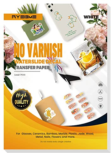 Ryebme wasserschiebefolie für laserdrucker wasserschiebefolie kerzen tattoo folie A4 X 25 Blatt für dunkle Farbe kerzen Spielzeugmodelle,Tassen,Keramik, Glas, Kunststoff (Weiß)