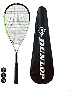Dunlop Hyper Lite Max Squashschläger, vollständige Schutzhülle und 3 Squashbälle