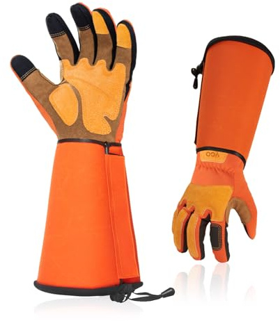 Vgo... Gants de jardinage hommes femmes, gantelet d'élagage, manches longues, anti-épines, puncture protection, avant-bras long, écran tactile (SL7496,Orange,9/L,1Paire)