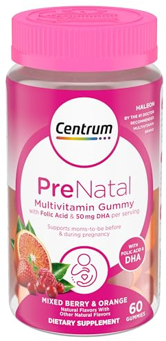 Centrum Prenatal Multivitamin Gummies with DHA and Folic Acid, Mixed Berry and Orange Flavors - 60 Count, 30 Day Supply