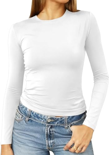 Abardsion Women's Long Sleeve Slim-Fit Crewneck T-Shirt