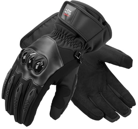 KEMIMOTO Gant Moto Hiver Imperméable Homologués, Deux Doigts Écran Tactile, Protection Intégrale et Protection Legère et Chaude, Convient Aux Activités Hivernales