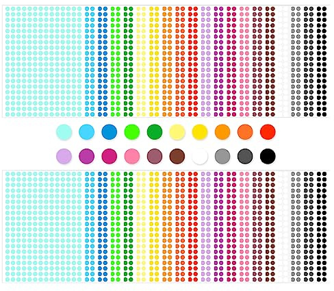 8mm Klebepunkte 11200 Stück Bunte Markierungspunkte 40 Blätter Runde Punktaufkleber Kleine Dot Aufkleber Selbstklebende Ettiketten Markierungspunkte für kalender Planer Basteln Papier (20 Farben)