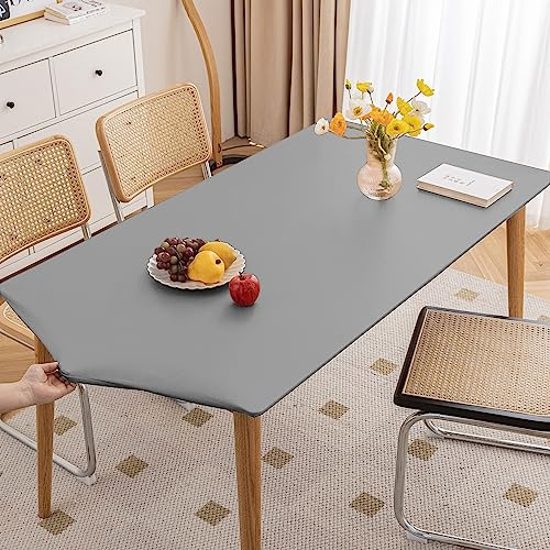 Cozomiz PU-Leder Elastische Tischdecke Gartentischdecke Rechteckig Tischdecke wasserdichte rutschfeste Abwischbar Schmutzabweisend Tischdecke 90x150cm Dunkelgrau