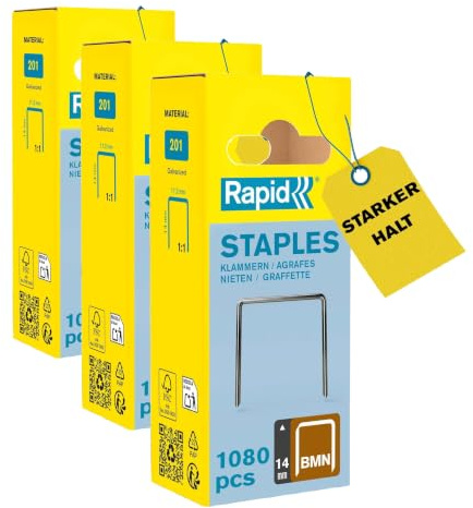 Rapid Tackerklammern Typ BMN, 14mm Klammern, 1.080 Stk., Feindrahtklammern für Bosch, Metabo und Novus Hand- und Elektrotacker (Packung mit 3)