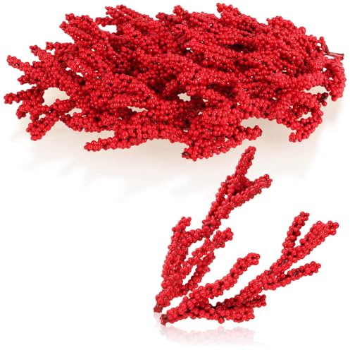 com-four® 25x rami decorativi - bacche di agrifoglio decorative come materiale artigianale - accessori fai da te per ghirlande e composizioni floreali (25 pezzi - tanti frutti rossi)