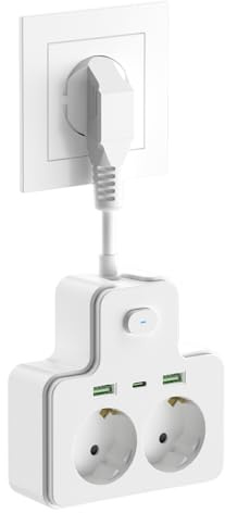 duanxian Steckdosenleiste mit Schalter, AOUOO Mehrfachsteckdose mit 2M Flexible Kable, 2 USB/Type-c (5V/3.1A) auf Doppel Typ-C Euro Buchse, Max. 250 V / 16A für TV PC Monitor Weiß