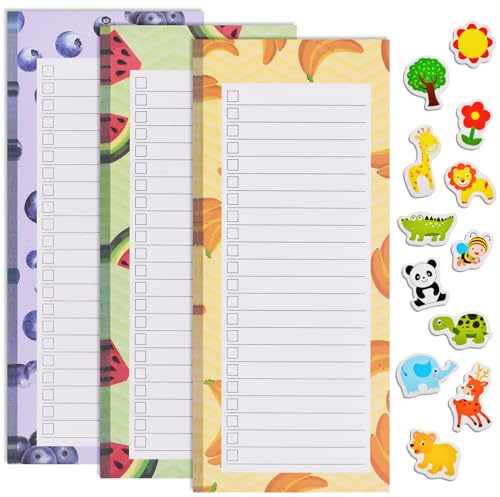 AUAUY 3 Pz Blocco Note Magnetico, con 12 Calamite Frigo Magnetico | Shopping List Magnetica, Lista Della Spesa da Appendere, 21,5 x 9cm, 50 Fogli per Blocco
