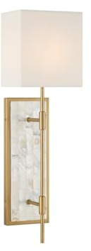 Savoy House 9-6512-1-322 Eastover Mid-Century Modern Traditional Vintage White Fabric Wall Sconce, 1-Light 60 Watt, 22 H x 7 W, Warm Brass