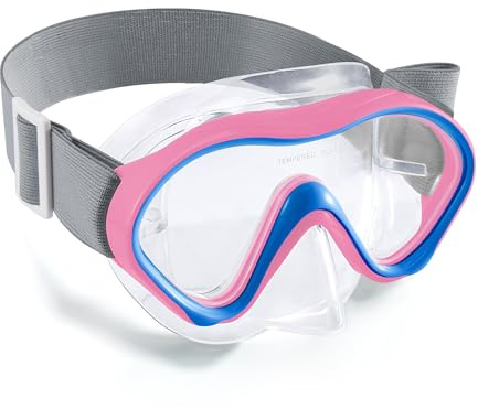 Aegend Kids Swim Goggles Snorkel Diving Mask with Nose Cover for Kids 3-15, Knitted Fabric Strap, Anti-Fog 180° Clear View No Leak