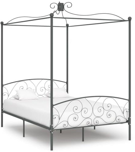 ULUYYUC Himmelbett-Gestell Grau Metall 140 x 200 cm, Bodenbett Palettenbett Schlafbett Bettgestell Geeignet für Wohnbereich Wohnzimmer Schlafzimmer Zimmer Mieten