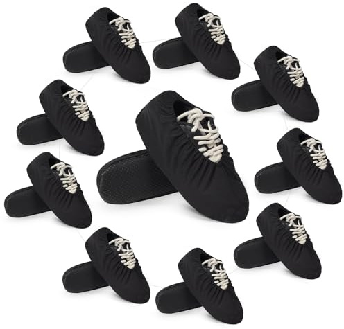 BASVII Riutilizzabili Copriscarpe Casa Ospiti, Sostituire Copriscarpe Monouso, Copri Scarpe Lavabili in Lavatrice con Rete, Antiscivolo e Traspirante, Mantenere la Pulizia Casa (Nero-10 Paia)