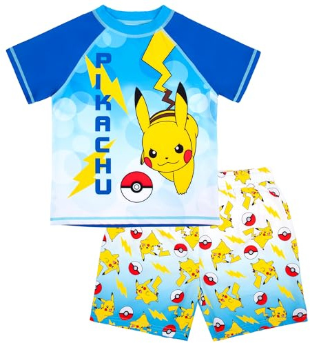 Pokémon-Badeset für Jungen, 2-teilige Badeshorts und T-Shirt, UV-Sonnenschutz-Badeanzug für Jungen im Alter von 5–12 Jahren