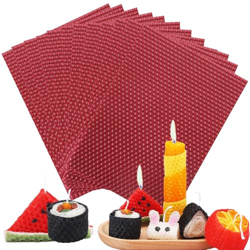 Bolosa 12 Bienenwachsplatten, Wachsplatten für Kerzen, Taufkerze Selber machen set, Wachsplatten zum Kerzen Verzieren, Kerzen Bemalen Set Weinrot, für Erwachsene und Kinder(20x15cm)