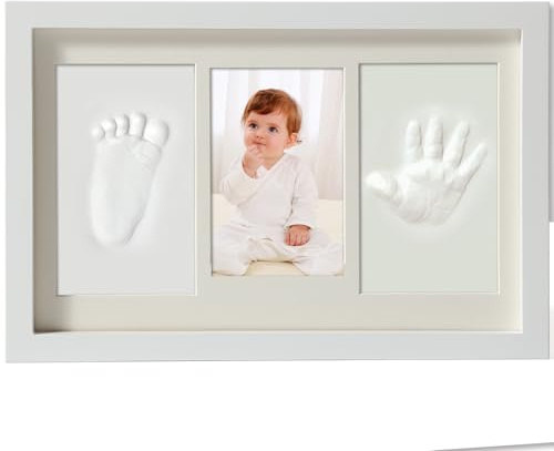 Yiukou Cornice Impronta Mani e Piedi Neonati con Argilla, Cornice Impronte Neonato Personalizzabile,Kit Impronte Neonato Ideale per Regalo Neonato Maschio e Regalo Neonata Femmina-Bianco