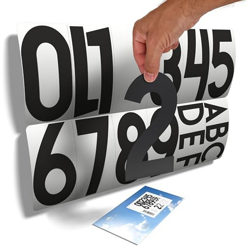 11 Grands chiffres autocollants (19 cm) et 6 lettres - Noirs - Tout usage sur support lisse - Numéro de maison sur porte vitrée/boite aux lettres ou pour toute autre numérotation (casier, porte,...)