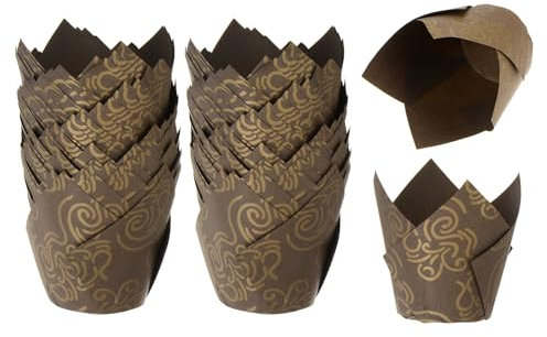 sourcing map Lot de 200 Caissettes de Pâtisserie, Moules à Muffins en Papier Sulfurisé pour Fête de Mariage, Festival, Noël, Café/Doré