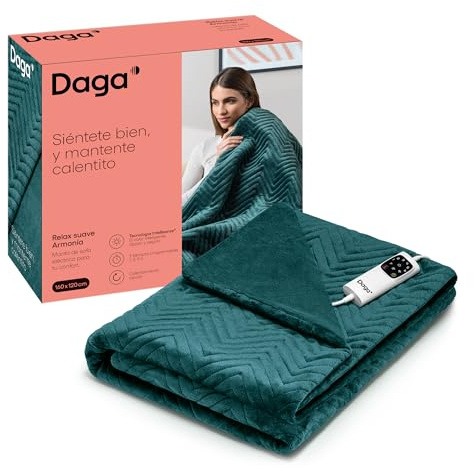 DAGA Manta térmica eléctrica de Sofá Relax Suave Armonía Verde, Tecnología de Calefacción Intellisense, Tejido y acolchado en terciopelo, 6 Niveles de Temperatura, 160 x 120 cm