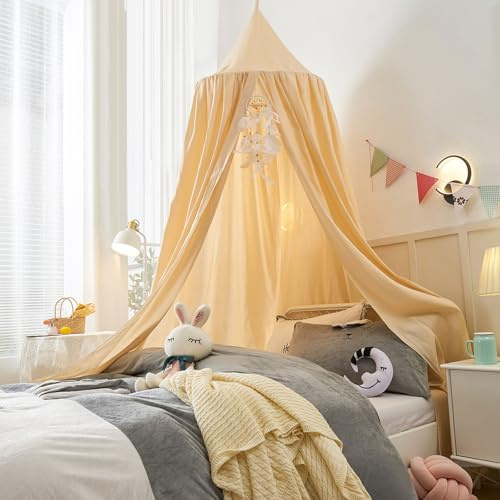 Odot Bed Canopy for Girls and Boys, Delicate Hanging Canopy for Bedroom Kids Bed Canopies for Children Travel Mosquito Net for Bed Princess Bed Round Dome for Baby Cot (65cm,Yellow)