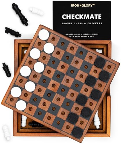 Iron & Glory Schachbrett & Dame Set | Holzpuzzles & Spiele | Brettspiele für Familiennacht | Reisespiele für Kinder & Reisegeschenke | Couchtischdekoration | Familien-Brettspiele für Spieleabend