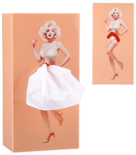 Retro Mädchen Taschentuchbox mit Fliegendem Rock, Kosmetiktücher Box, Tissue Box, KleenexBox, Dekorativer Taschentuchhalter Geeignet für Wohnzimmer, Schlafzimmer, Büro (Beige)
