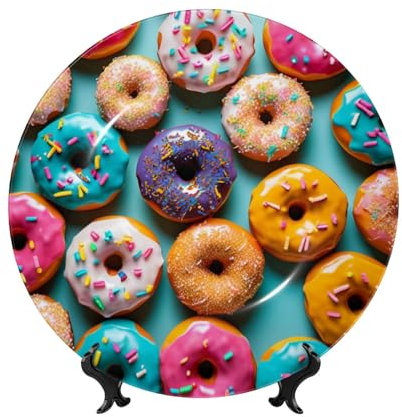 Gjgdbxdw Piatto decorativo in ceramica con stampa a ciambella, piatti in porcellana Bone China (porcellana), decorazioni con supporto verticale per mensola da casa e ufficio, decorazione da parete,