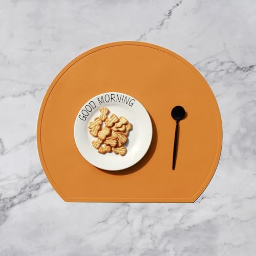 AMDXD Place Mat Fabric Washable Semicircle Set of 4 Silicone Place Mats Christmas Vintage Plain Non-Slip Table Coasters Dining Table Yellow for Table, Bar and Kitchen, 33 x 38 cm