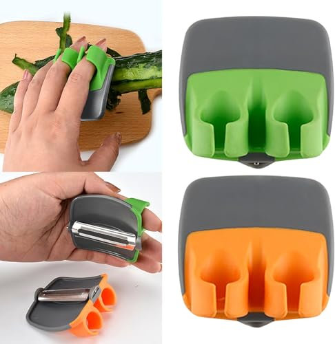 3 Pcs Hand Vegetable Peeler, Multifunctional Kitchen Peeler with Comfortable Finger Grip, Portable Kitchen Peeler Gadget for Pumpkin, Carrot, Cucumber, Potato (Orange)