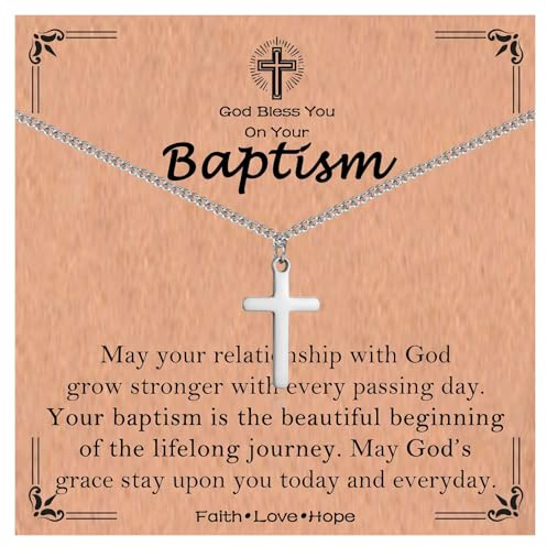 ACOGVN Baptism Gifts for Boys, Corss Necklace Baptism Decorations for Boys with Baptism Card for Teen Boys Kids Son Grandson Nephew Brother Godson