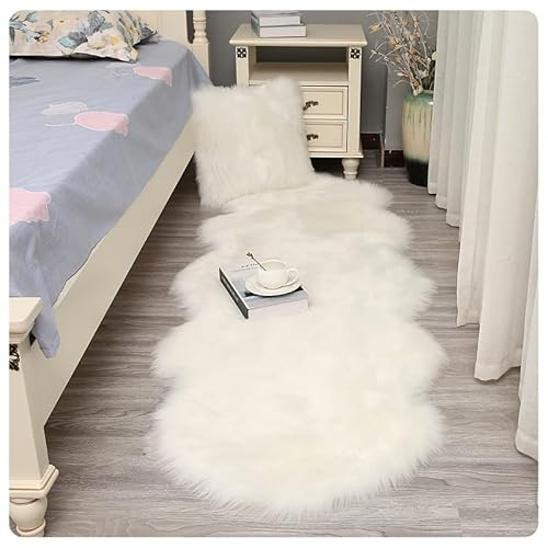 Rockreyoa lammskinn fårskinn matta falskt lammskinn fårskinn matta pälsmatta fuskpäls mjuk päls Carpet fuskpäls matta långhårig fluffig matta för sängmatta soffa vit 65 x 200 cm