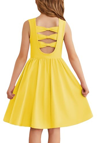 Arshiner Niñas Vestidos Sin Mangas Niños Volver Lazo Vestido de Verano Infantil Algodón Elegante Vestidos Ocio con Cuello Redondo Swing Vestidos Fiesta para Niñas 3-14 Años
