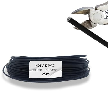 HALOTEC Cable Eléctrico Flexible Unipolar 25m 1x0,50mm² PVC Negro | Conducto de Cobre para Instalaciones Residenciales e Industriales | Ideal para Conexiones y Montajes Eléctricos Seguros