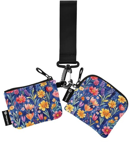 Foiosoh Lavendelblomma kungsblå kvinnors myntplånbok korthållare stor kapacitet myntbörs byte hållare med nyckelring för arbete resor 2-pack, Lavendelblomma kungsblå, 1 size, Modern
